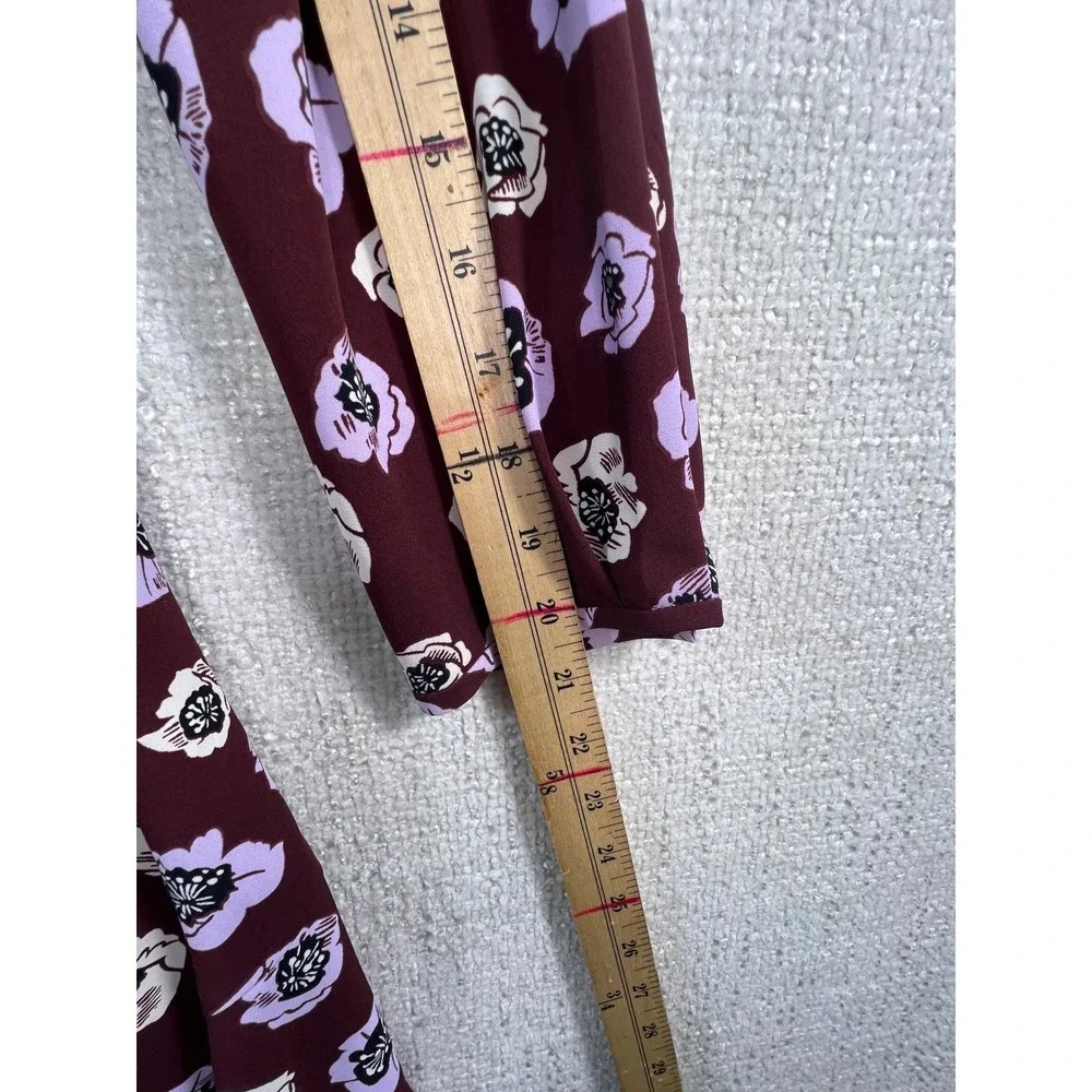 Loft Burgundy Floral Poppy Long Sleeve Ruffle Hem‎ Dress Purple White Womens